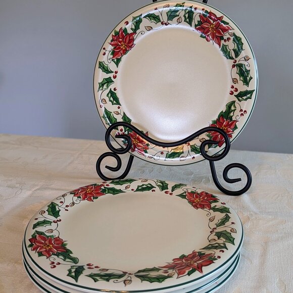VTG Set of 6 Holly Holiday HHD4 Plates 8 1/8" Salad Dessert Poinsettia Holly - Picture 1 of 3